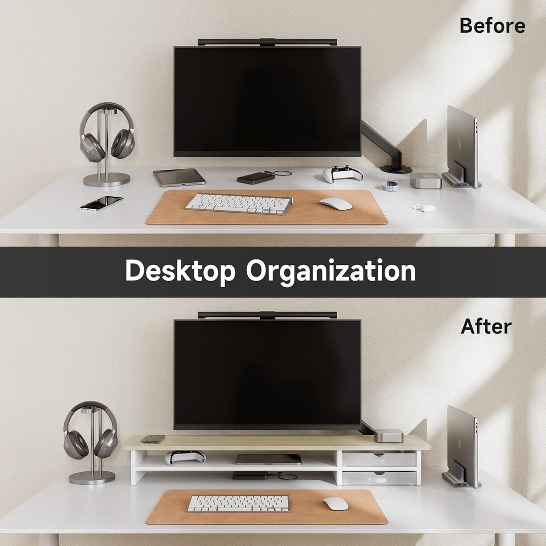 Fenge Dual Monitorständer Riser mit 2 Acryl Schubladen 108cm Grosse Computer Bildschirmständer für P