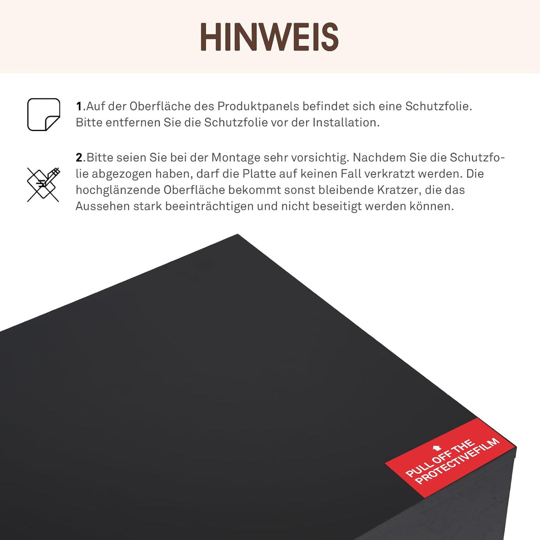 OC Orange-Casual Schwarz Couchtisch im Hochglanz, Moderner Kaffeetisch mit 2 Schuhbalden, Rechteckig