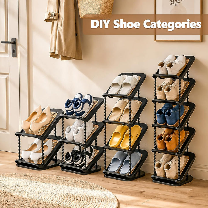 2 Stück Schuhregal Schmal mit 5 Ebenen, Platzsparend Schräg Schuhablage, Schuhschrank Schuhaufbewahr