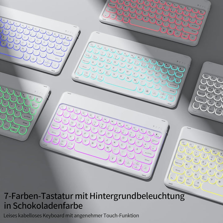 Tastatur Hülle für iPad 11 Generation A16/10 Generation (11 Zoll 2025/10.9 Zoll 2022), 7-farbige Bel