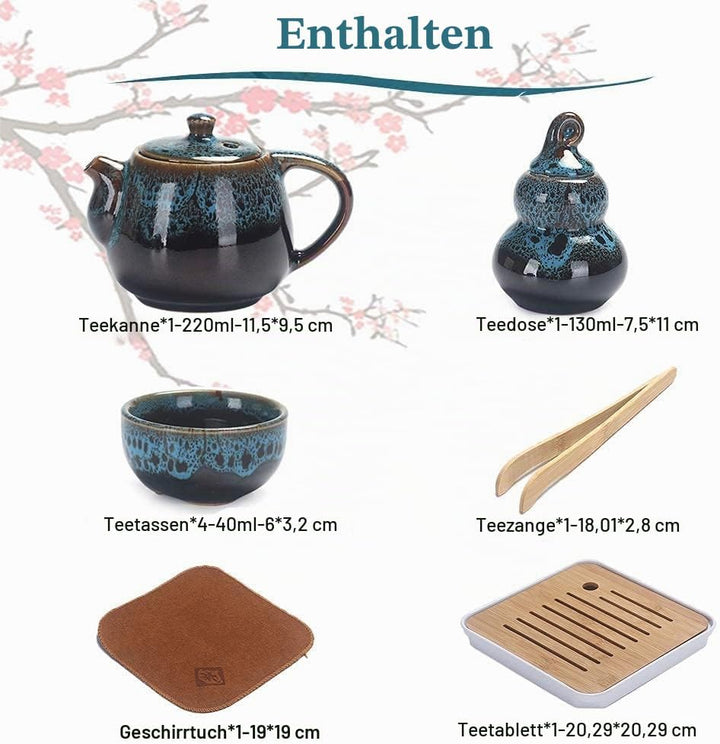 Chinesisches Kongfu Tee Set, Tragbares Porzellan Reise Teeservice mit Teetasse, Teekanne, Teematte B