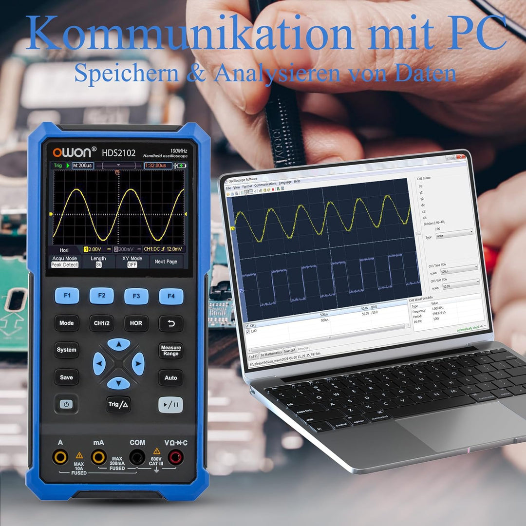 HDS2102 OWON Oscilloscope 100MHz Bandwidth Dual Channel 2 in 1 Scope with Auto-Calibration Function