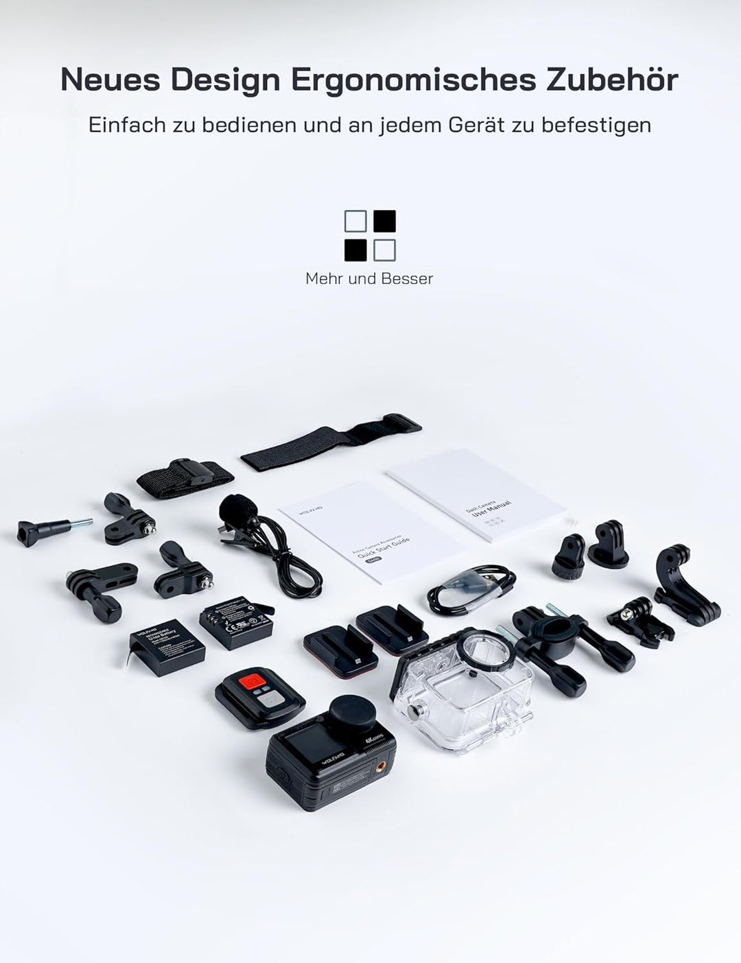 WOLFANG GA420 Action Cam 4K 60FPS Unterwasserkamera WiFi 10M Wasserdicht ohne Gehäuse 3.0 EIS Bildst