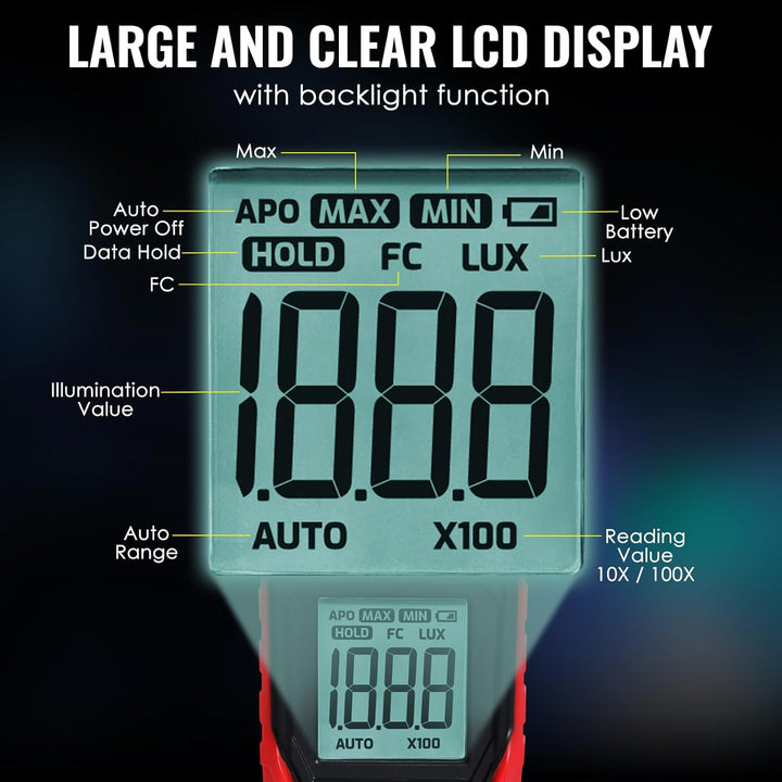 Digitales Luxmeter 0,01-200,000 Lux Lichtmessgerät für LED, Pflanzen, Fotografie, Leuchtdichte, Fuss