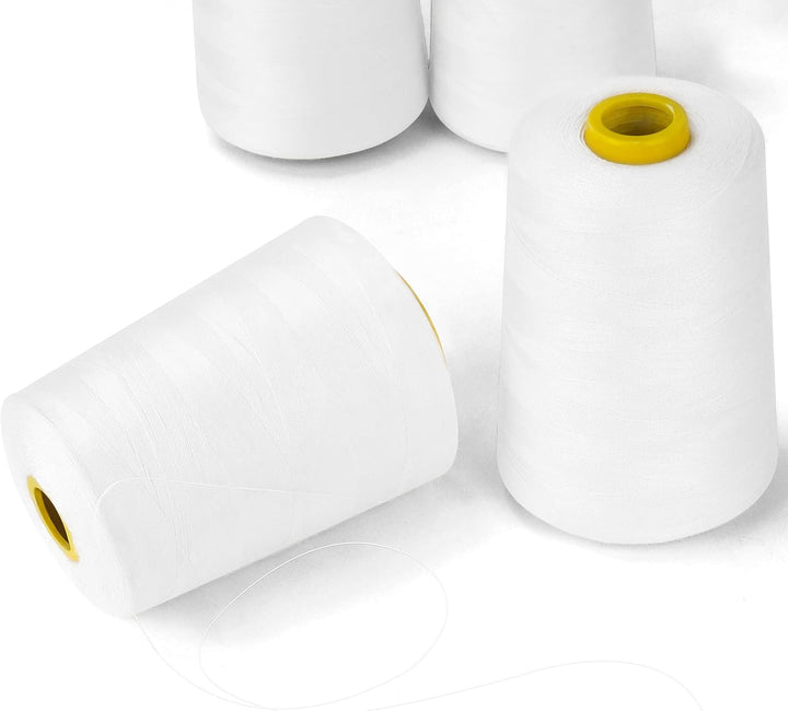 Curtzy Nähgarn Set Polyester Nähgarn Nähmaschine in Weiss (4 Stk) – 11cm Garn für Nähmaschine Faden