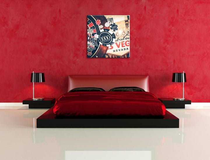 Las Vegas Casino Roulette, Format: 70x70 auf Leinwand, XXL riesige Bilder fertig gerahmt mit Keilrah