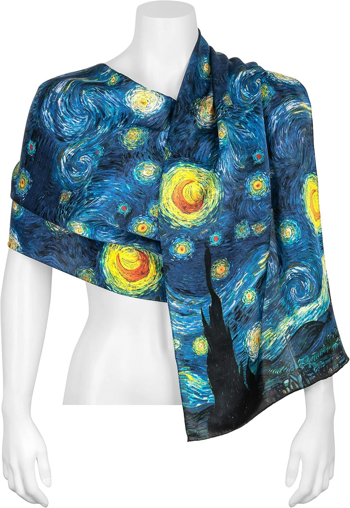 VON LILIENFELD Seidenschal Vincent van Gogh Sternennacht Damen Satin lang Kunst Motiv 172 x 42 cm