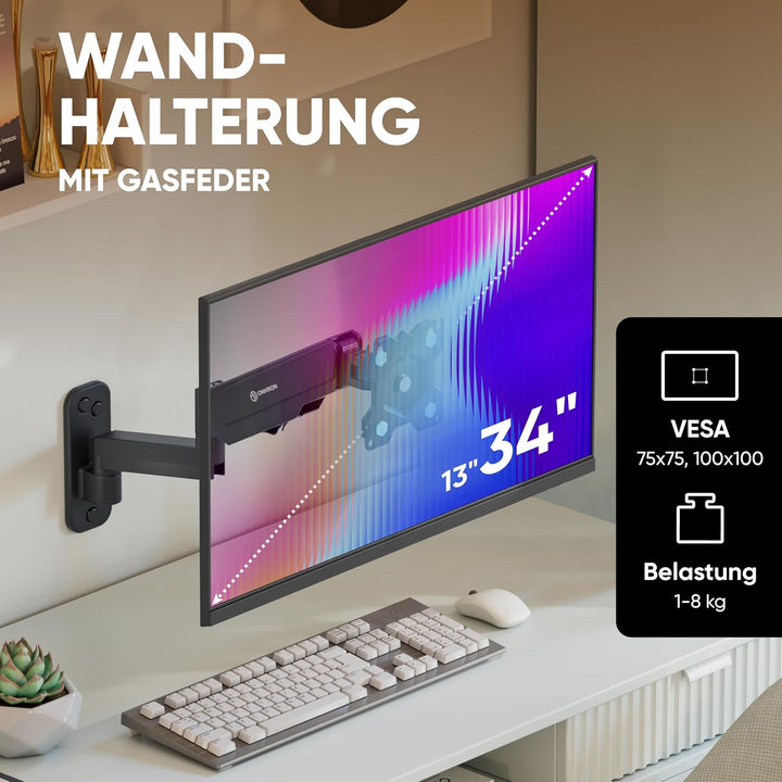 ONKRON Monitor Wandhalterung 13-34 Zoll, bis 8 kg, max VESA 100x100, G150-B