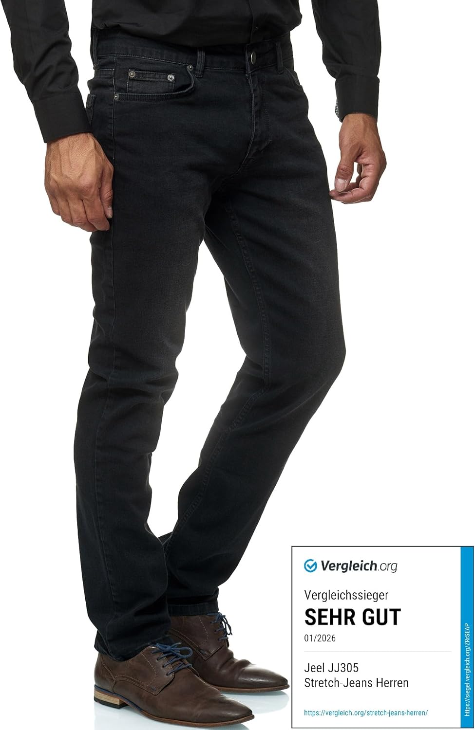 JEEL Herren-Jeans - Regular-Fit Straight-Cut - Stretch - Jeans-Hose Basic Washed 29W / 30L 06-schwar