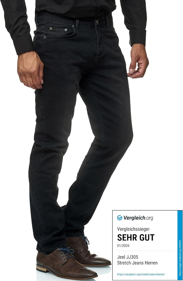 JEEL Herren-Jeans - Regular-Fit Straight-Cut - Stretch - Jeans-Hose Basic Washed 29W / 30L 06-schwar