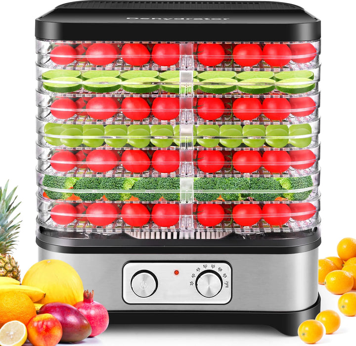 Dörrautomat Edelstahl, Dörrapparat Dehydrator Dörrgerät mit 8 Einlegefächer, Temperaturregelung 35-7