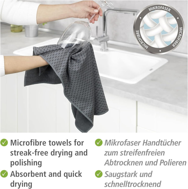 WENKO Mikrofaser Geschirrtücher Miko 2er Set, 2 Handtücher, Polyester, Grau, 40 x 0 x 60 cm, 5474110