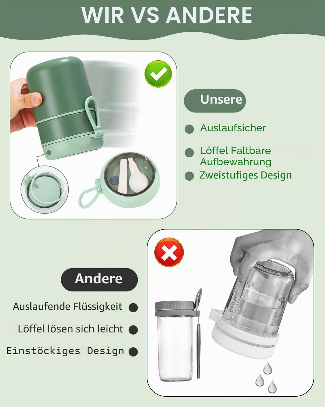 Müslibecher 530ml+180ml,Joghurtbecher to Go Kinder mit Löffel,Müsli Cup to Go Becher, Auslaufsichere