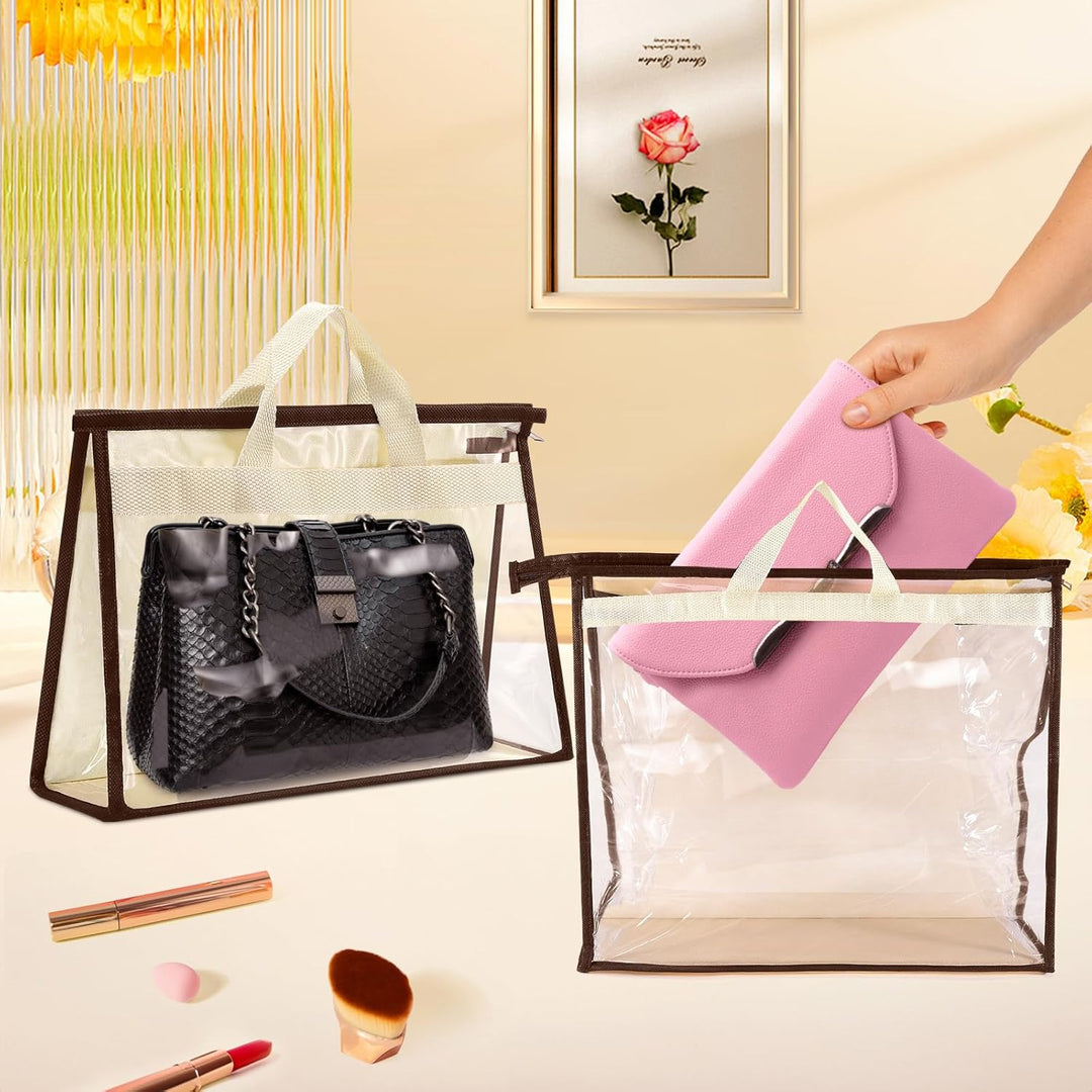 2 Stück Handtaschen-Aufbewahrung, Staubschutzbeutel, XL, Beige | Transparente Handtaschen-Aufbewahru