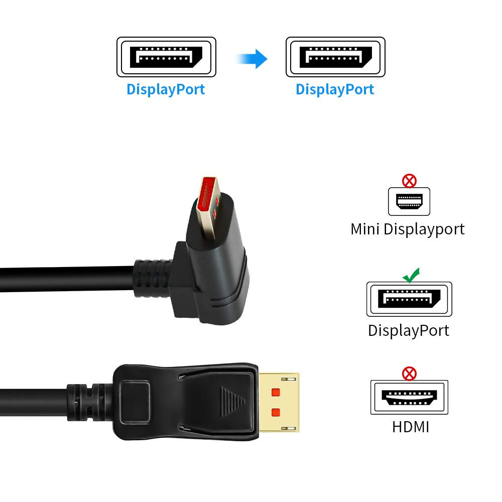 BolAAzuL 90 Grad Displayport 1,4-Kabel Abwärts DP Kabel, unten abgewinkeltes Displayport Kabel 1,8M