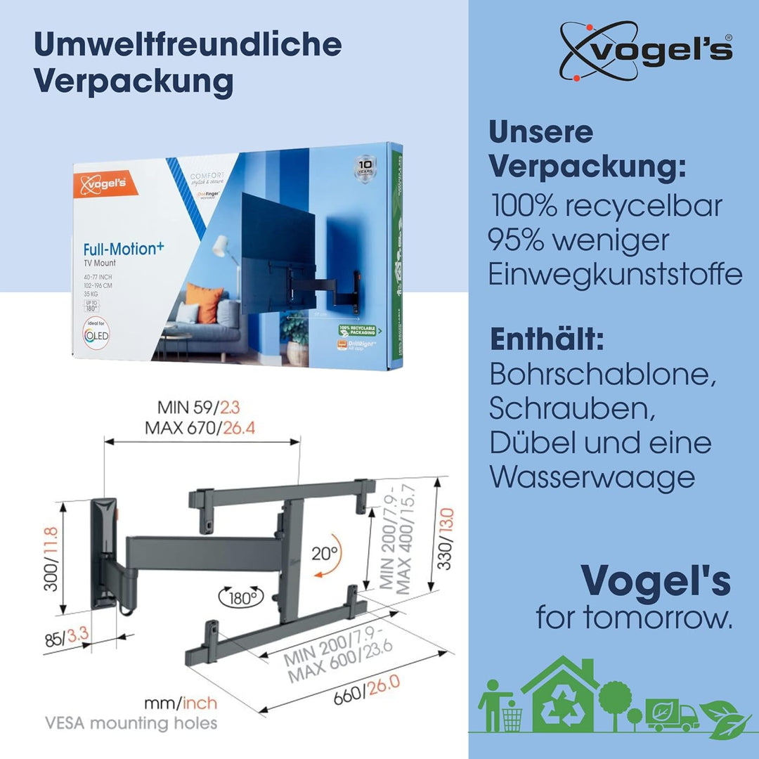 Vogel's Comfort TVM 3665 Hochwertige Schwenkbare OLED TV-Wandhalterung für 40-77 Zoll Fernseher | Bi