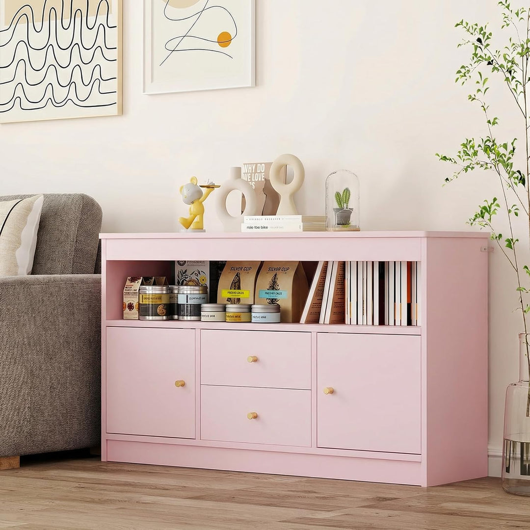 COSTWAY Spielzeugschrank Kinder, Kinderregal aus Holz, Kinderschrank mit 2 Schubladen & 2 Türen, Spi