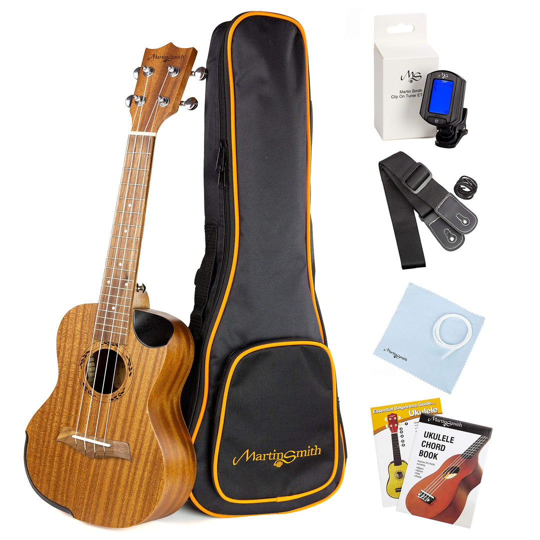 Martin Smith Premium Tenor-Ukulele mit Stimmgerät, gepolsterter Tasche und Aquila Ersatzsaiten, Teno
