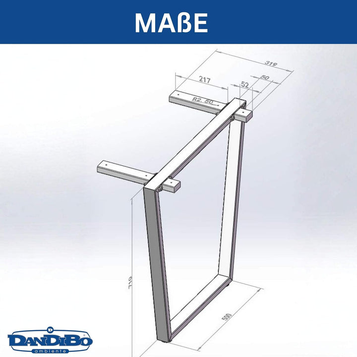 DanDiBo 2X Tischbeine Edelstahl 72 x 72 cm Tischgestell Höhenverstellbar 96679 Tischfüsse Möbelfüsse
