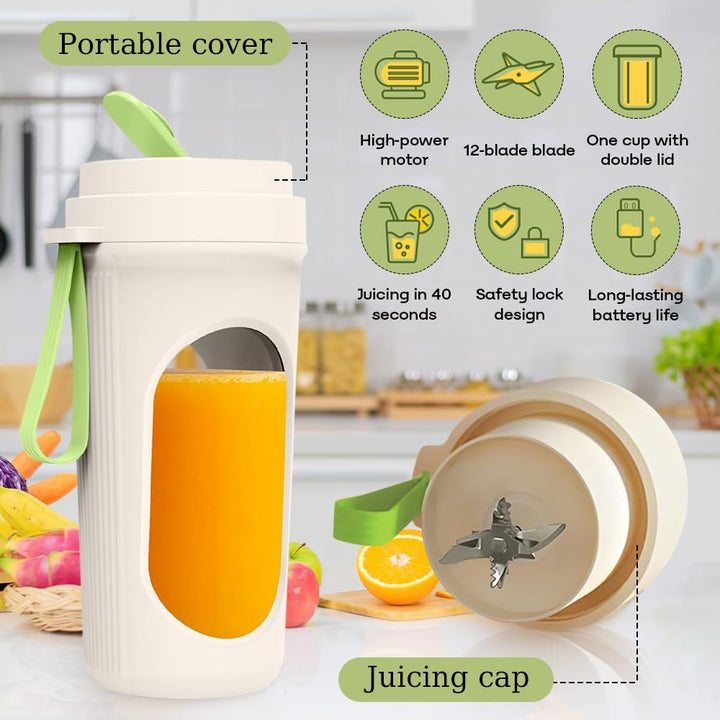 Tragbarer Mixer Smoothie Maker, 450ml Mini Mixer Smoothie Maker To Go mit 12-Blatt-Edelstahlklinge,