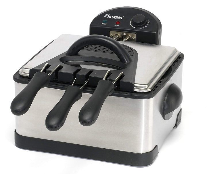 Bestron XL Öl-Fritteuse mit 3 Frittierkörben, inkl. Kaltzonentechnologie & herausnehmbaren Ölbehälte