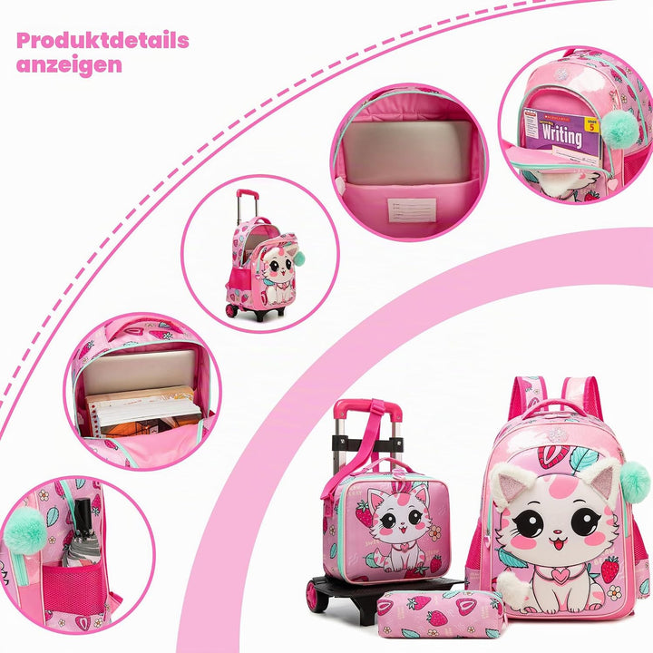 HTgroce Trolley Schulranzen Rucksack Schulrucksack Trolley Schultrolley Schulranzen Mädchen Gross Tr