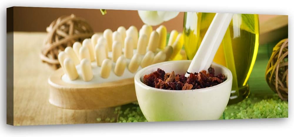 Feeby Bild auf Leinwand Spa Kunstdruck modern für Wohnzimmer Grün 120x40 cm Leinwandbild 120x40 cm G