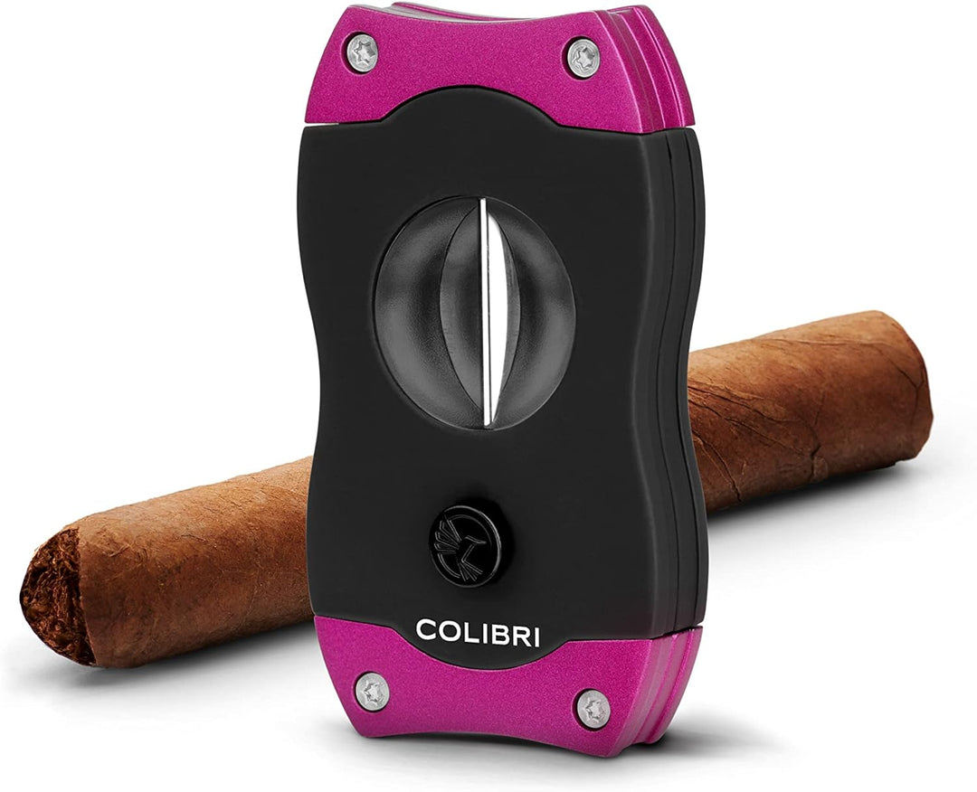 Colibri V-Cut Zigarrenschneider | Schwarz Mit Lilaakzenten |Federauslöser | Tiefer 7mm V-Schnitt | B