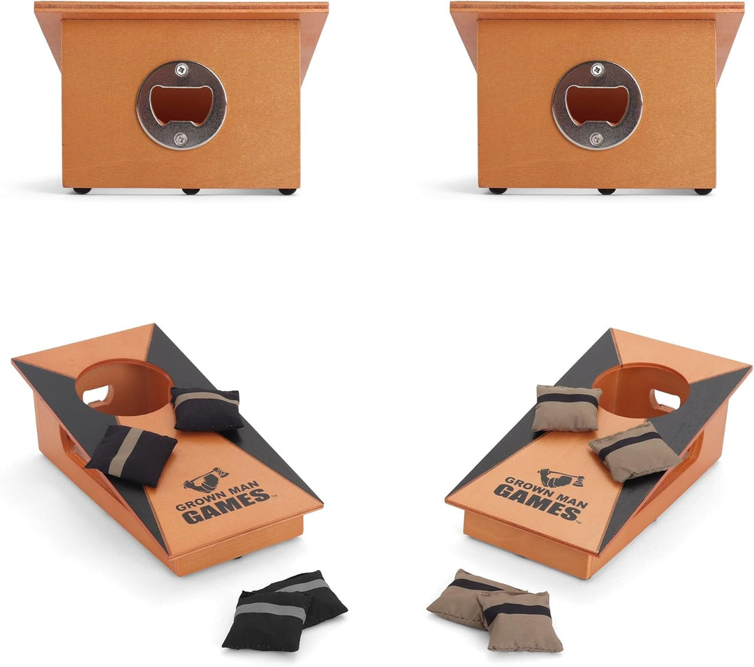 Grown Man Games Mini Cornhole - Tragbares Cornhole Spiel - Mini Sitzsack Wurfspiel - Cornhole Trinks