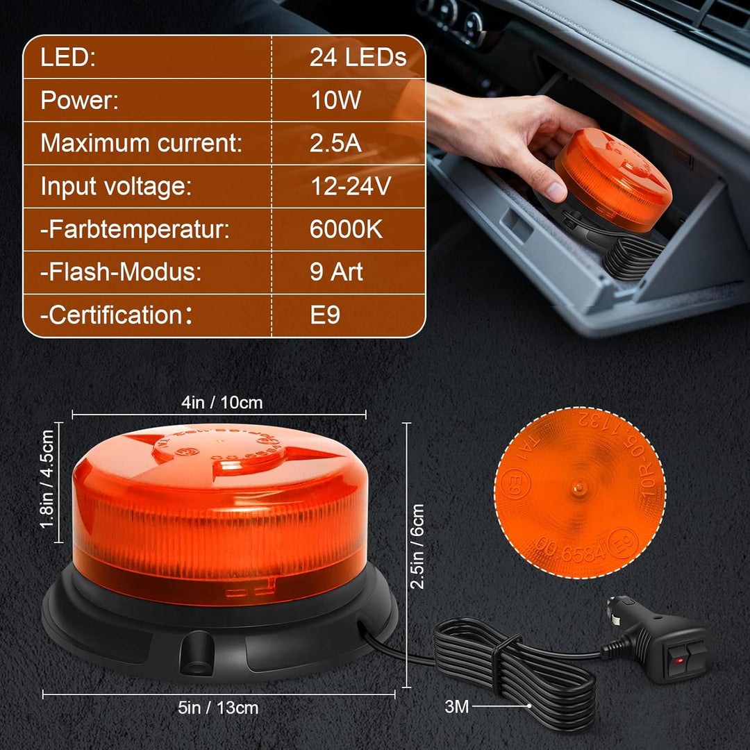 Dinfu LED Rundumleuchte led warnleuchte, 12V-24V Gelb Warnlicht mit magnetischem und 9 Modes für KFZ
