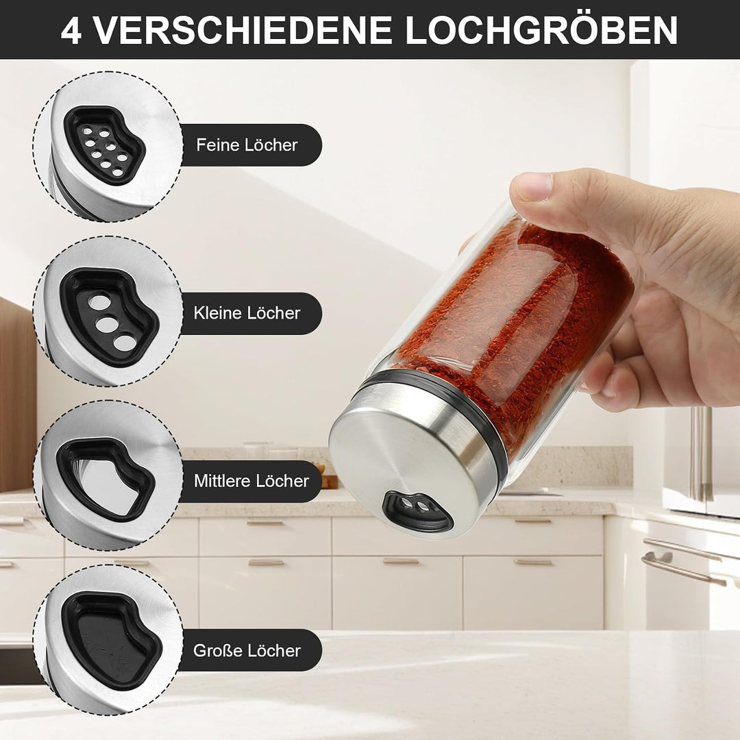 200ml Gewürzgläser mit Streueinsatz, 4 Stück Borosilikatglas Gewürzstreuer mit 4 Gewürzlöchern für K