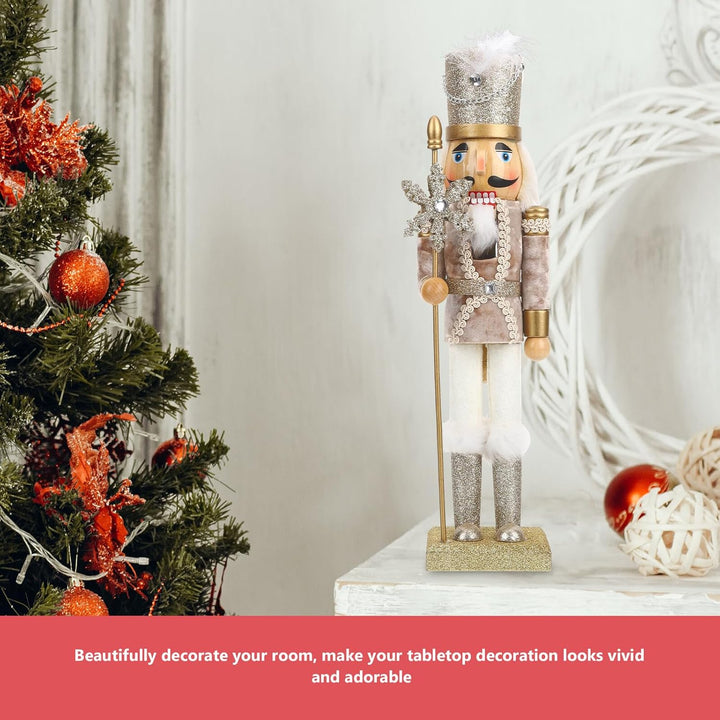 SAFIGLE Nussknacker Figur aus Holz 38cm Weihnachtsdekoration mit Goldfarbenem Schneekönig Handbemalt