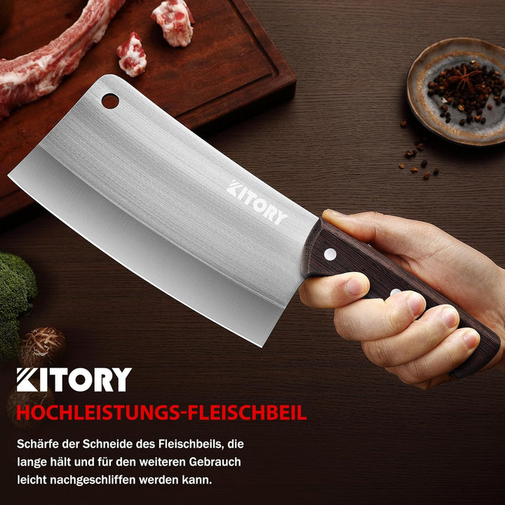 Kitory Hackmesser 18cm, Fleichmesser Extrem Scharf Chinesisches Küchenmesser, Metzgermesser mit Hoch