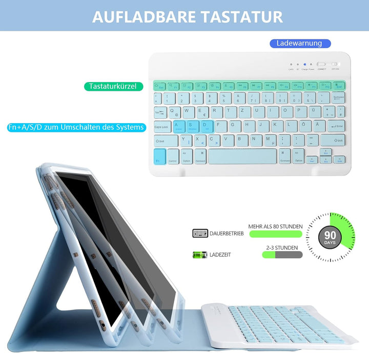 Tastatur Hülle 10.2 Zoll für IPad 9th Gen 2021/8th Gen 2020/7th Gen 2019/IPad Air 3 Gen 2019/IPad Pr