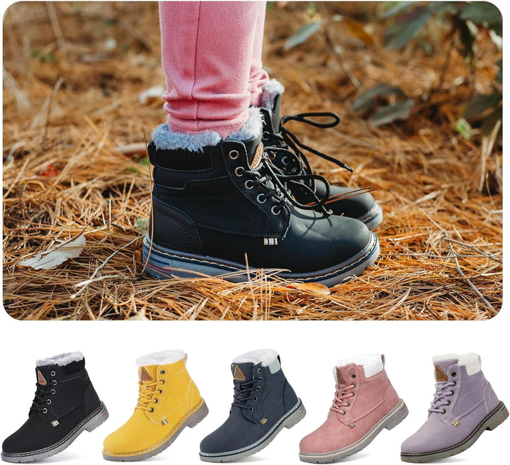 Mishansha Kinder Schnürstiefel Warme Gefüttert Winterschuhe für Jungen Mädchen Gr.24-38 24 EU Braun,