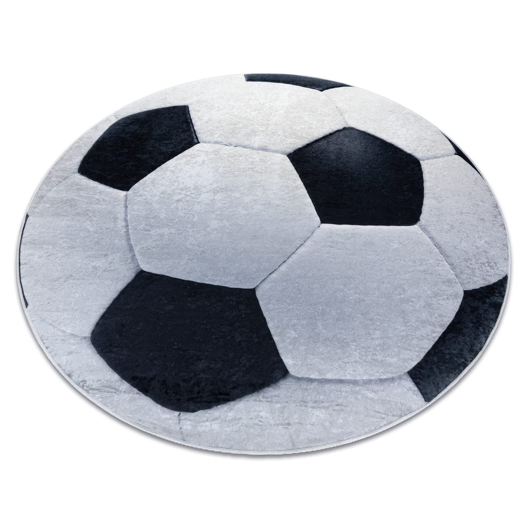 Kinderteppich Bambino Waschteppich Fussball, für Kinder Anti-Rutsch - schwarz / weiss Kreis 80 cm kr