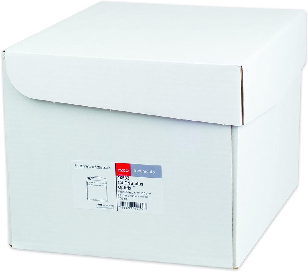 Elco 48683 Documento Box mit Deckel und 200 Briefumschläge/Versandtasche, Haftklebeverschluss, C4, 1