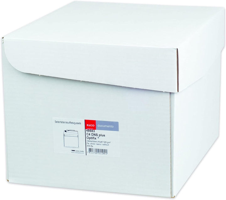 Elco 48683 Documento Box mit Deckel und 200 Briefumschläge/Versandtasche, Haftklebeverschluss, C4, 1