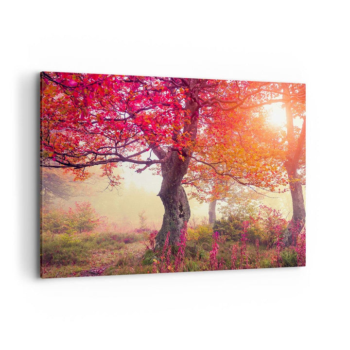 Bilder auf Leinwand 100x70cm Leinwandbild mit Rahmen Baum Natur Wiese Gross Wanddeko Bild Schlafzimm