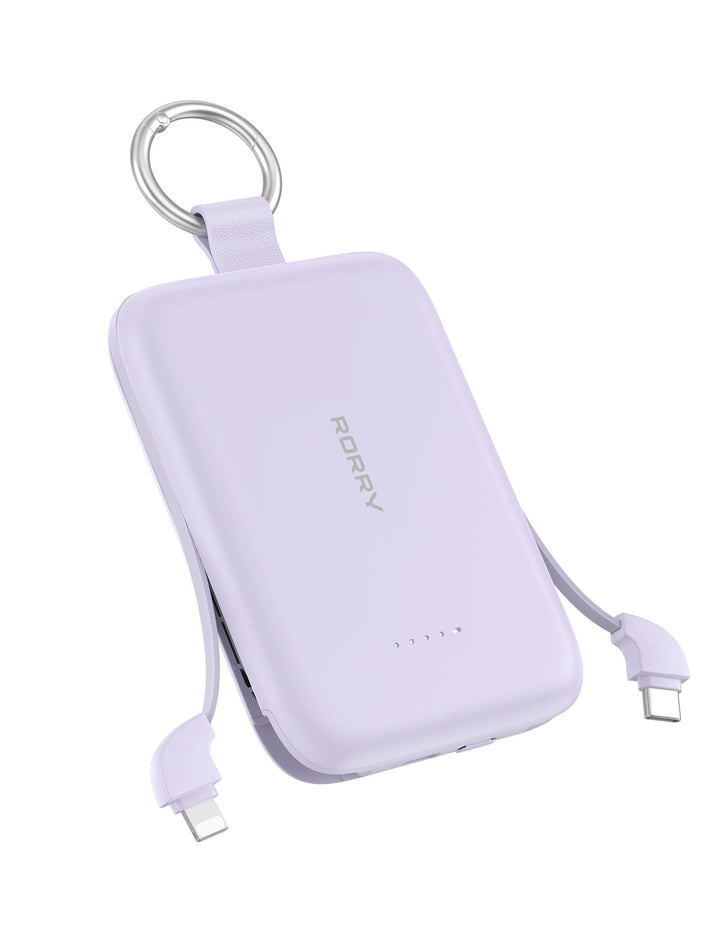 RORRY CharmGo 10000mAh Powerbank, PD 30W Schnellladen, Portable Charger mit integrierten Kabeln und
