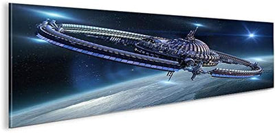 islandburner Bild Bilder auf Leinwand Interstellar Raumstation Space Weltall Sterne Panorama XXL Pos