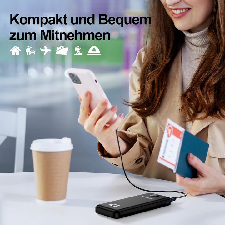 NOHON Powerbank 10000mAh Power Bank: 22,5W PD Fast Charging mit LED Display | USB-C Input & Output S