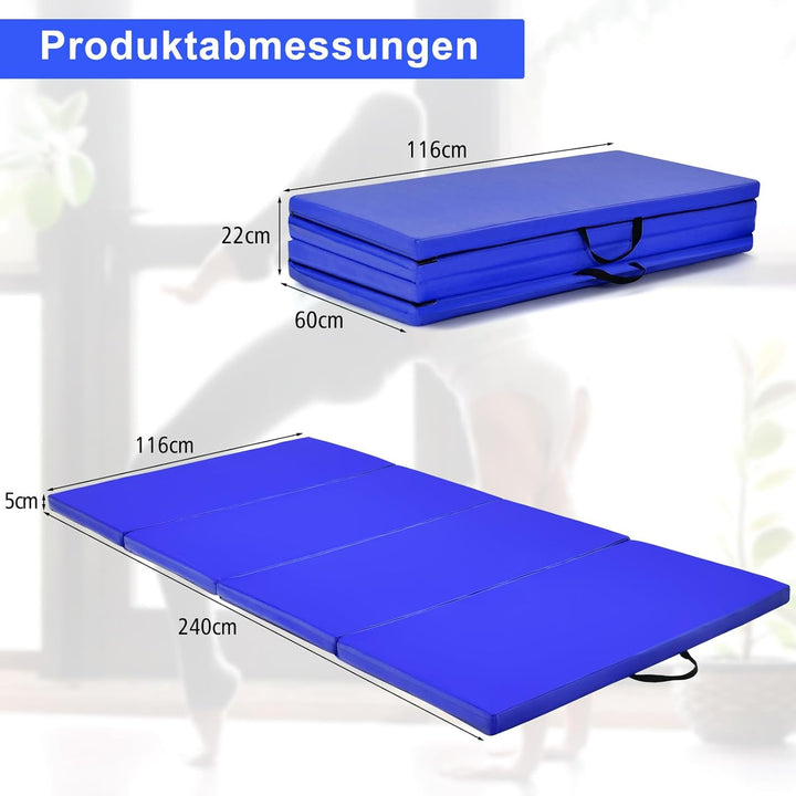 COSTWAY 240 x 120 x 5 cm Weichbodenmatte, Gymnastikmatte klappbar, Yogamatte mit Klettverschluss und
