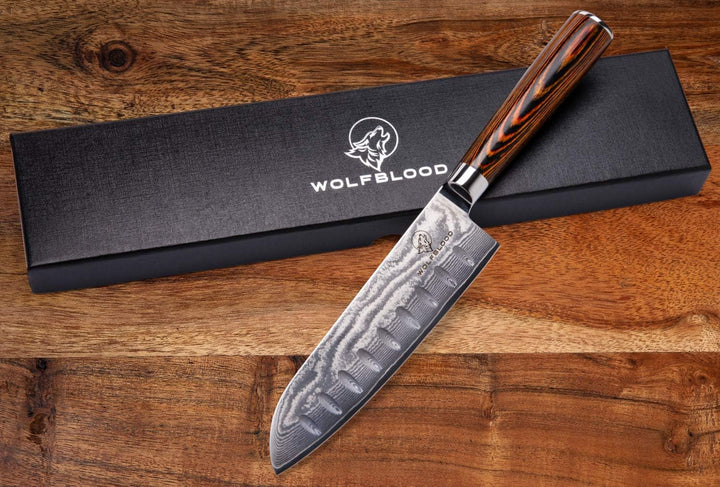 Wolfblood Damastmesser Santoku Messer XL(30cm) Profi-Kochmesser aus 67 Lagen Damaststahl & VG10 Allz