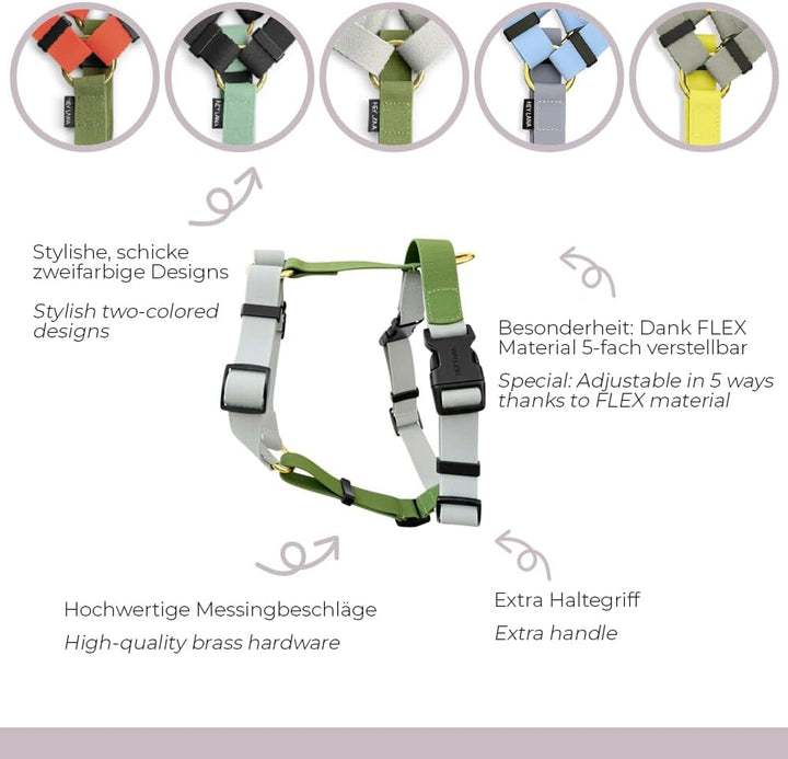 Hundegeschirr Handmade, 5-Fach verstellbar &amp; wasserfest, Made in Germany, kleine bis sehr grosse Hun