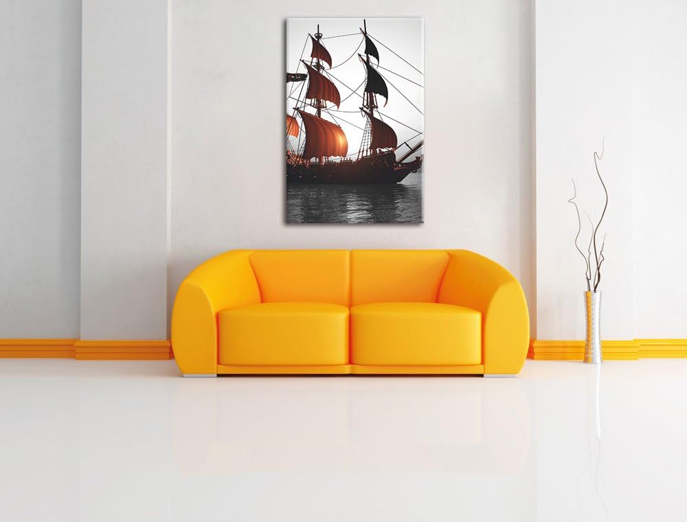 Pixxprint Gewaltiges Segelschiff B&W als Leinwandbild/Grösse: 100x70 cm/Wandbild/Kunstdruck/fertig b