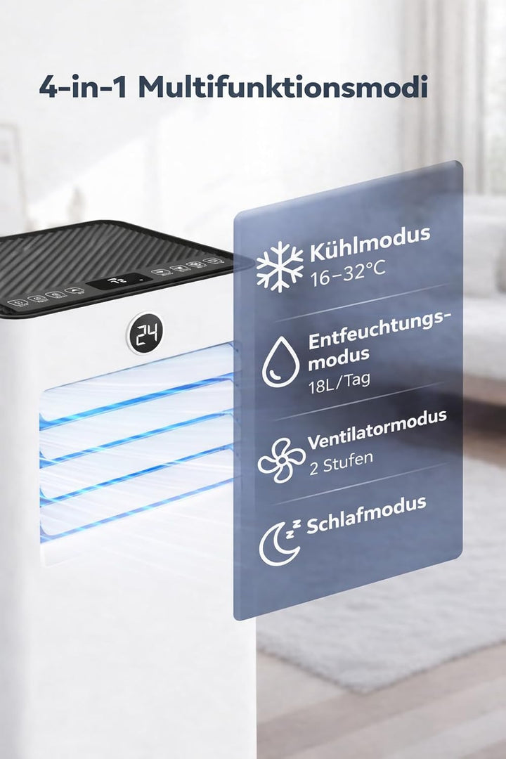 JUMMICO 9000 BTU tragbare Klimaanlage – Leiser 4-in-1-Gerät mit Kühlen, Lüften, Entfeuchten & Schlaf