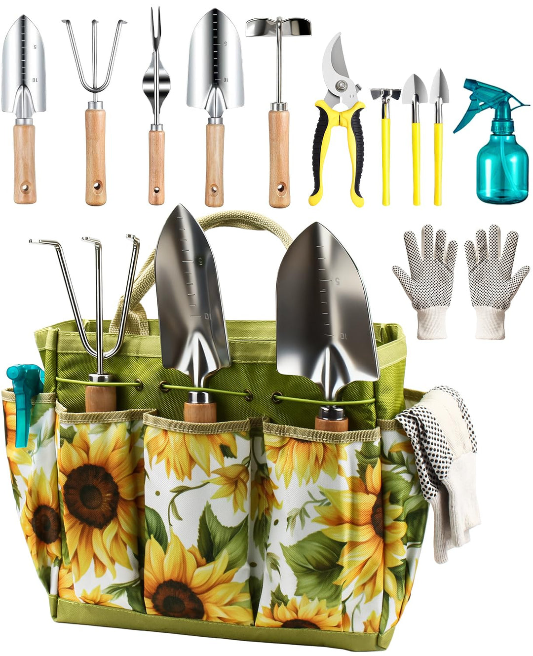 MOSFiATA Gartenwerkzeug Set 12-teilig Schwerlast Edelstahl Gartenarbeit Kit mit antischlipsigen Holz
