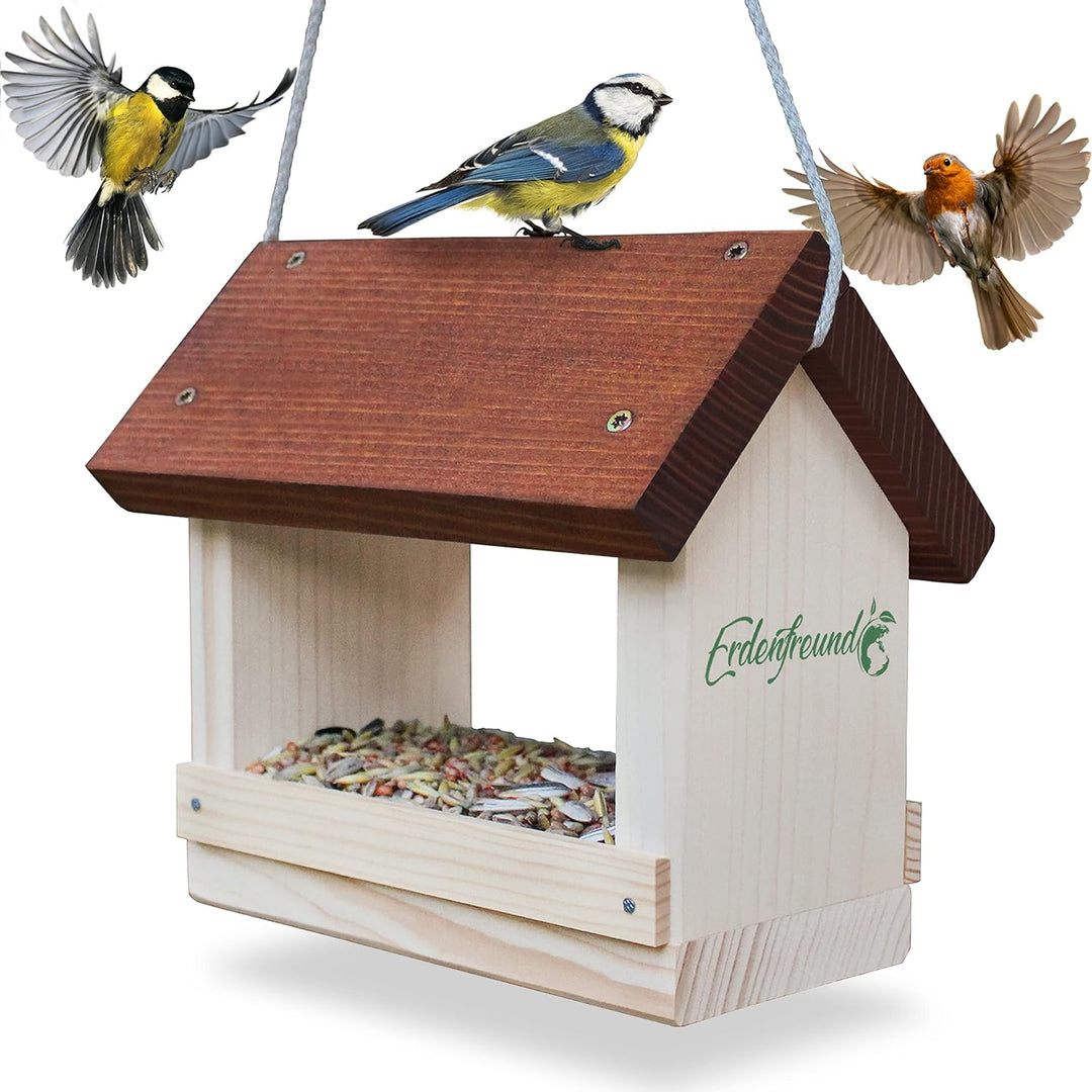 ERDENFREUND® Vogelfutterhaus 2 Grössen mit Leinenkordel reissfest Futterhaus für Vögel wetterfest mi