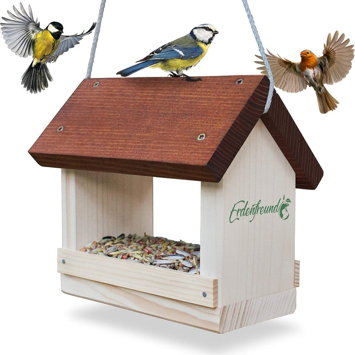 ERDENFREUND® Vogelfutterhaus 2 Grössen mit Leinenkordel reissfest Futterhaus für Vögel wetterfest mi
